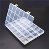 Clear plastic storage box with dividers for organizing jewelry and craft supplies