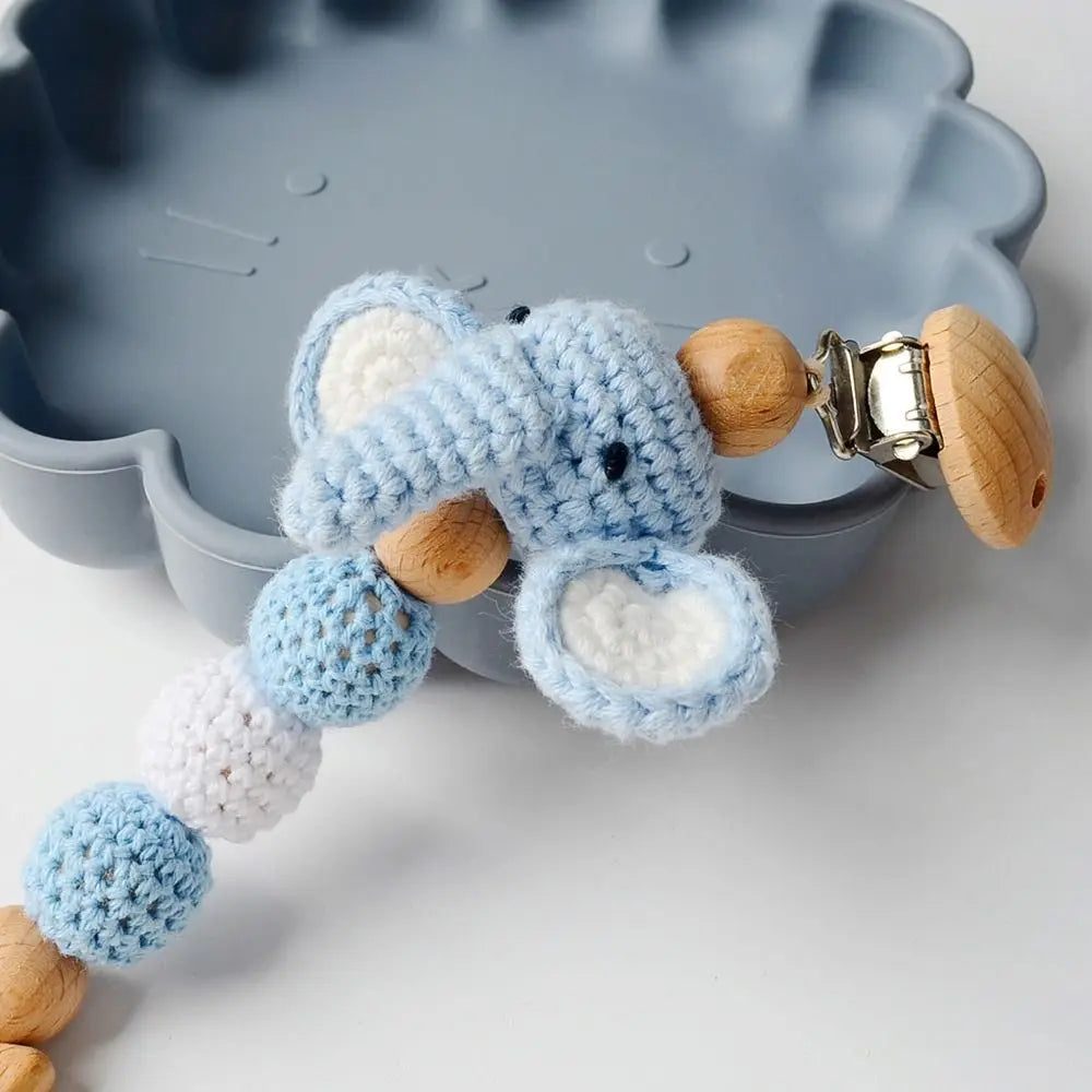 Wooden Baby Pacifier Clip with Crochet Charms