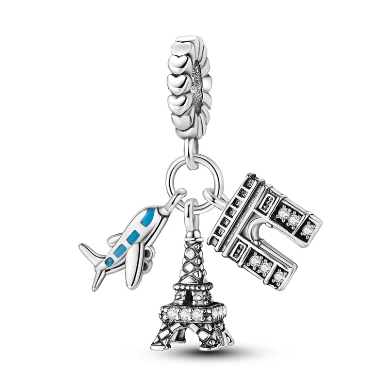 Sterling Silver Travel Charm Bead for Bracelets and Necklaces