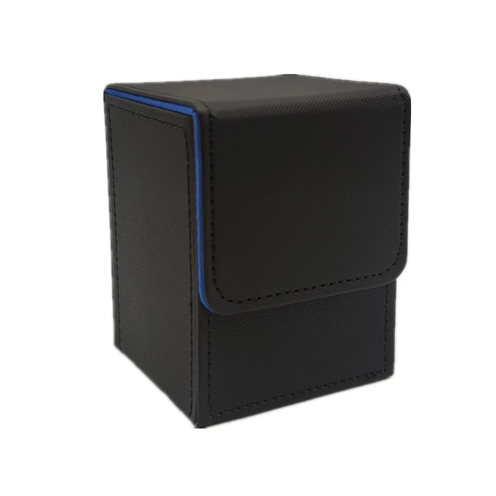 Black premium leather deck box with a blue accent stripe.