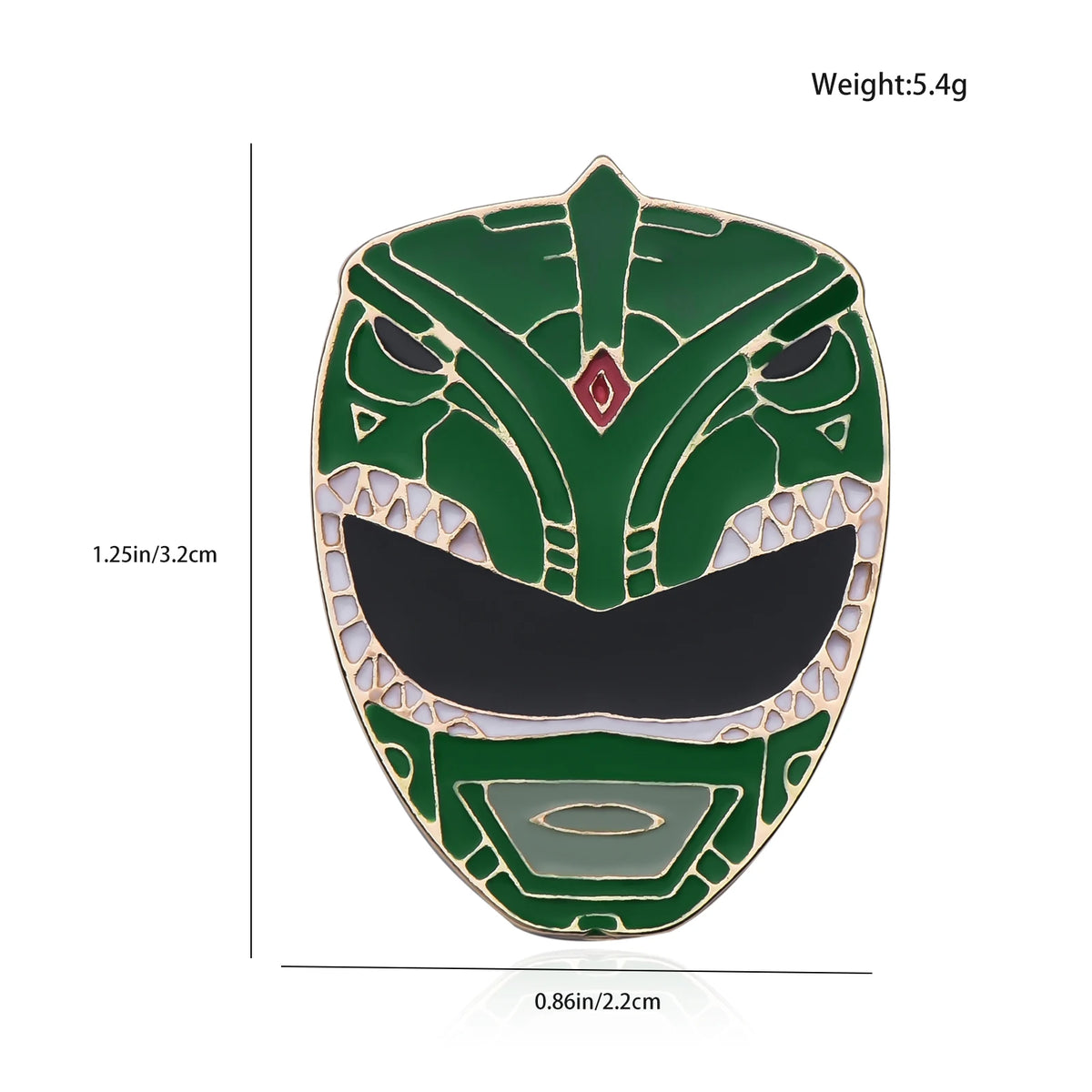 A green dinosaur ranger enamel pin featuring a battle suit and helmet design.