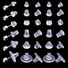 A collection of clear silicone earring backs in various stud and post styles.