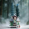 Collectible blind box figures of Demon Slayer characters in a forest setting