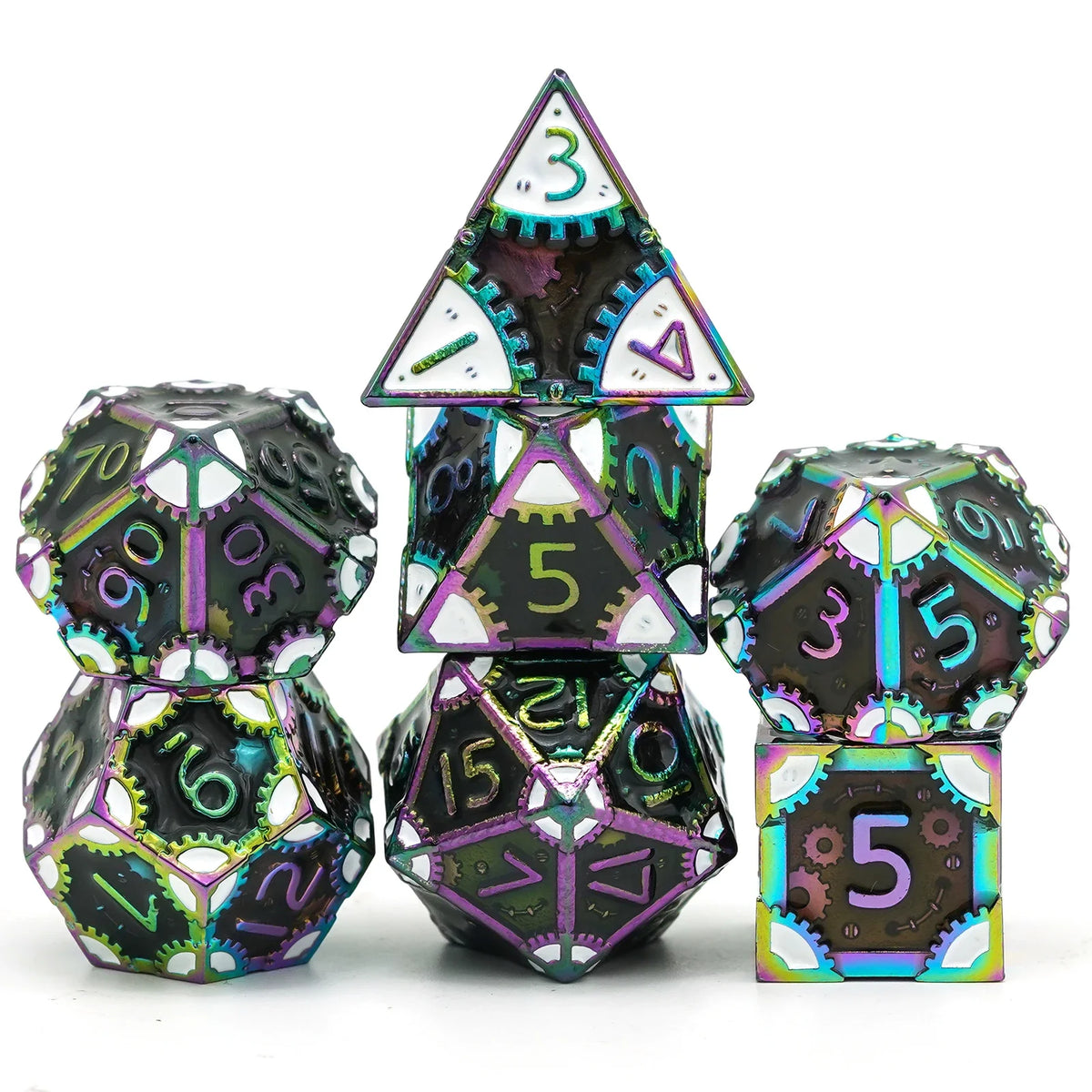 Steampunk Metal Dice Set - 7-Piece Polyhedral RPG Dice