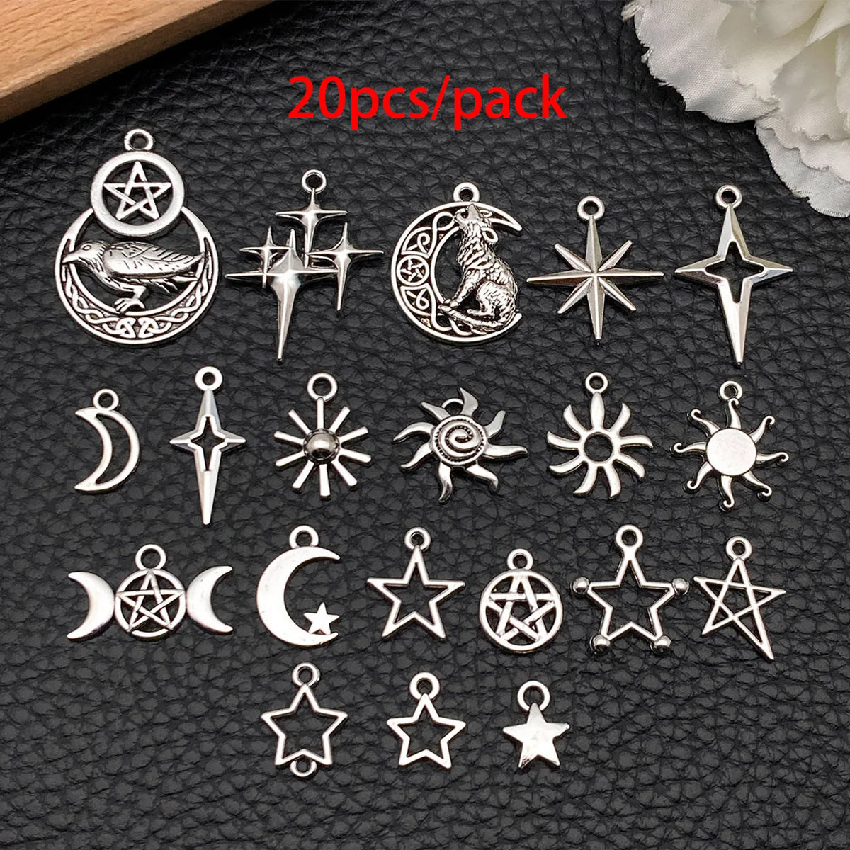 Celestial Charm Assortment – Vintage Silver Stars, Moons & Suns for Jewelry Making