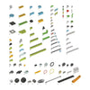 A collection of various colored and shaped plastic building blocks for STEM programming and educational activities.