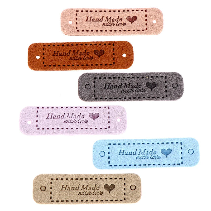 Set of 20 PU Leather "Made With Love" Sew-On Tags for Crafts and Garments