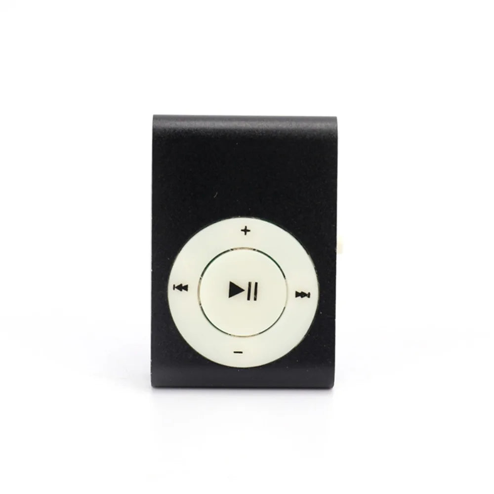 A black portable mini MP3 player with a circular control dial and directional buttons.