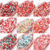 Assortment of red, white, and blue polymer clay slices for DIY crafts