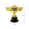 A small golden trophy cup with wings and a base, used for kids and events.