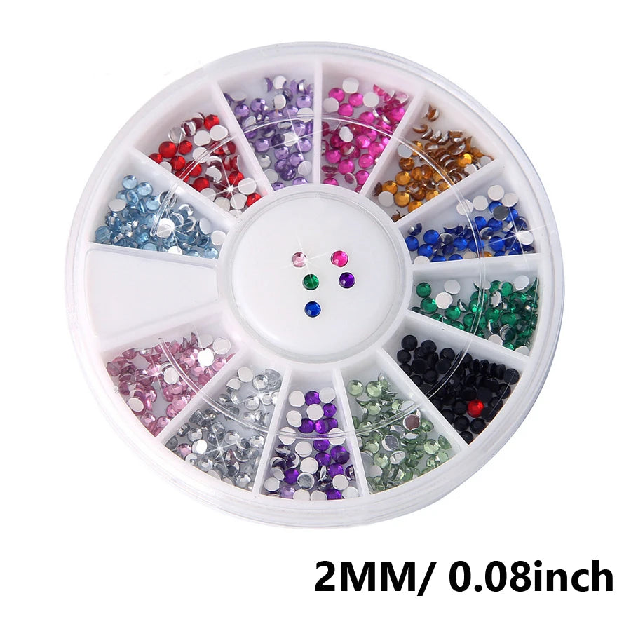12-Color Glass AB Rhinestone Nail Art Kit