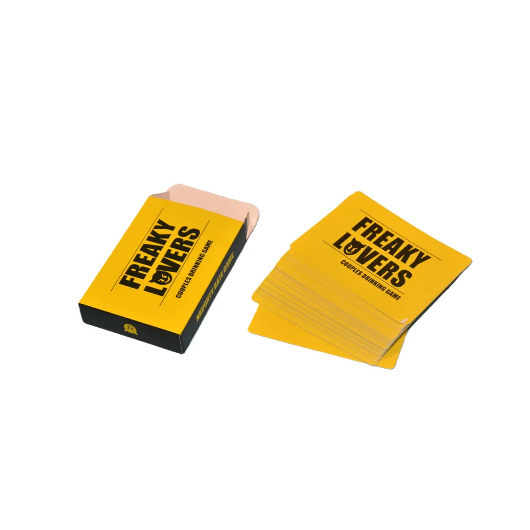 A yellow box of the Freaky Lovers couples drinking game cards.