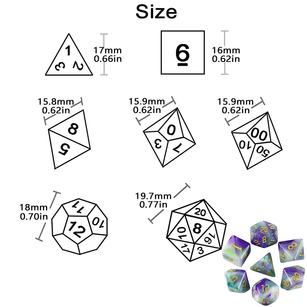 7-Piece Multicolor Polyhedral Dice Set for RPG and Tabletop Games