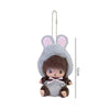 A gray bunny plush cartoon charm with pink ears and a brown face, hanging from a metal chain.
