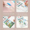 A four-step process showing how to use a reusable magic water painting book for toddlers.