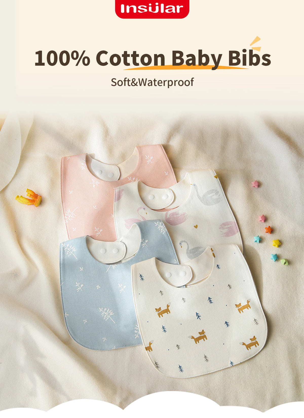 Soft Cotton Waterproof Baby Bibs (3-Pack, U-Shaped Design)