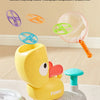 A yellow foot launcher toy for flying a saucer with catching nets and discs.
