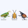 A set of three wind-up insect toys: a green ladybug, an orange bee, and a black beetle.