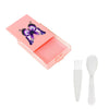 Pink diamond painting storage organizer box with a purple butterfly and a plastic spoon tool