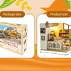 Comparison of package size and product size for a Coffee Shop Miniature House DIY Wooden Dollhouse Kit