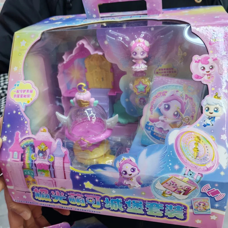 A packaged collectible figure of a Teenieping Shining Meteor Aurora doll in pink and purple packaging.