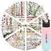 A circular arrangement of floral lace PET stickers featuring roses and morning glory vines on a light pink background.