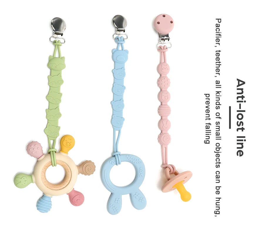 3-in-1 Silicone Pacifier Clip with Adorable Cartoon Animal Design