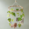 Wooden felt forest animal crib mobile featuring various animals like a giraffe and a lion