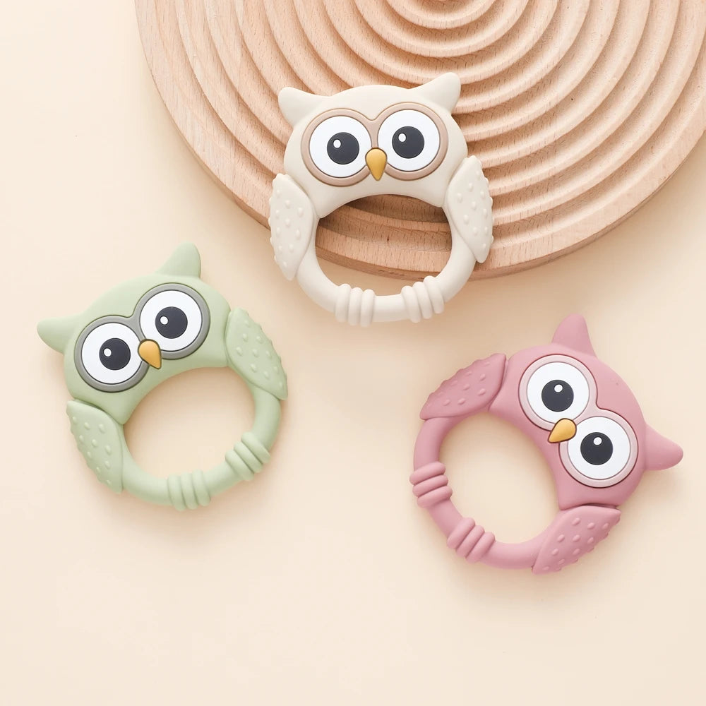 Owl Silicone Baby Teether with Rattle