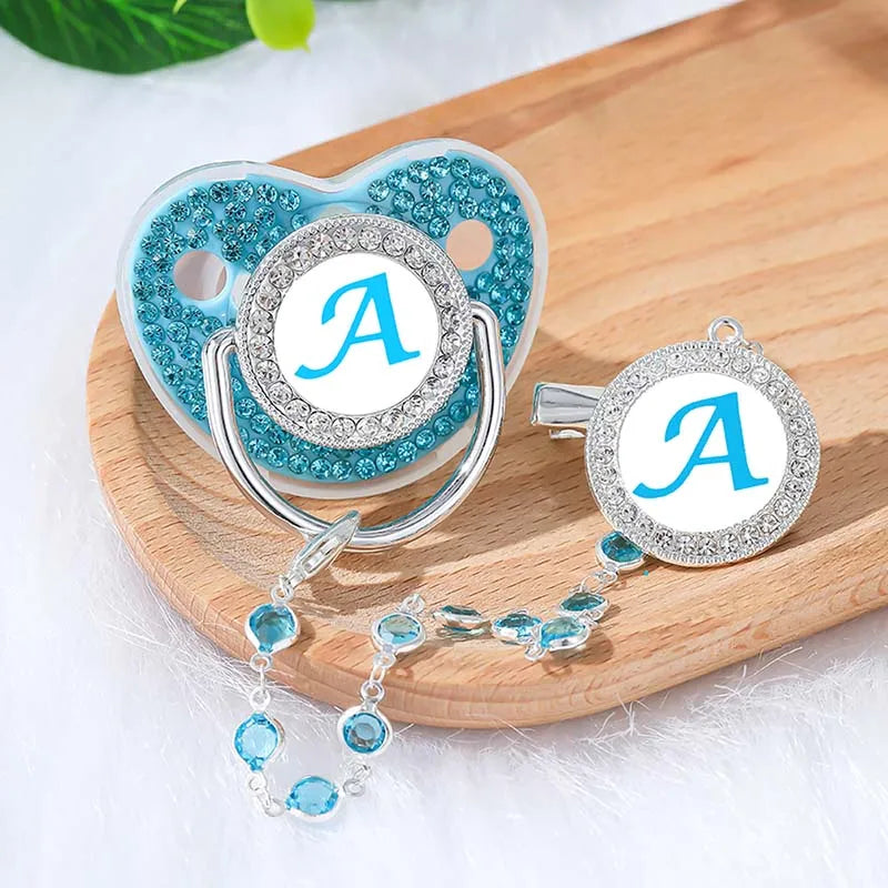Personalized Zircon Pacifier Clip with Silicone Teether