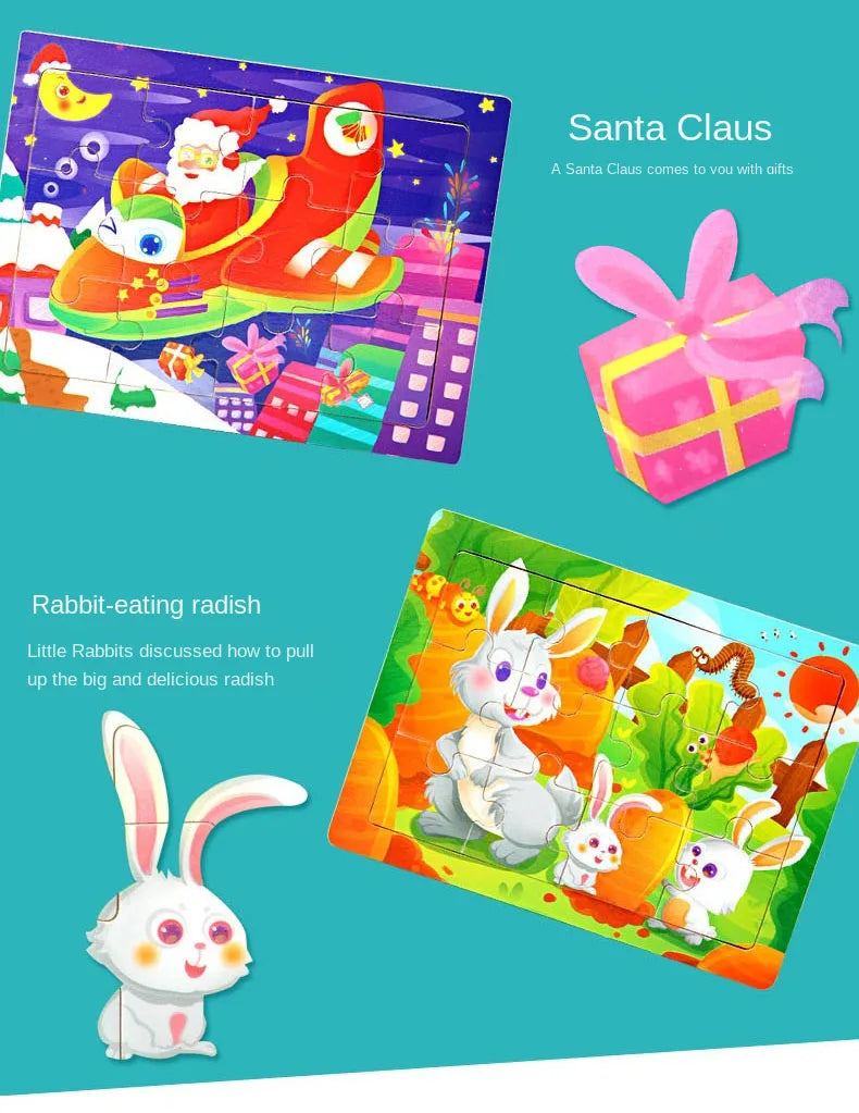 Wooden Animal Jigsaw Puzzles for Toddlers (Set of 12)