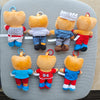 A collection of Bad Bunny El Sapo Concho plush toys in various colors and outfits.