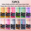 A set of 72 acrylic gel pens in various colors including yellow, red, green, purple, pink, and black for sketching and journa