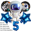 Outer space astronaut party décor set featuring a figure, stars, and large number balloons