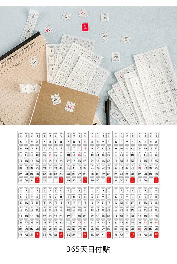 365-Day Calendar Decorative Sticker Set for Planners & Journals
