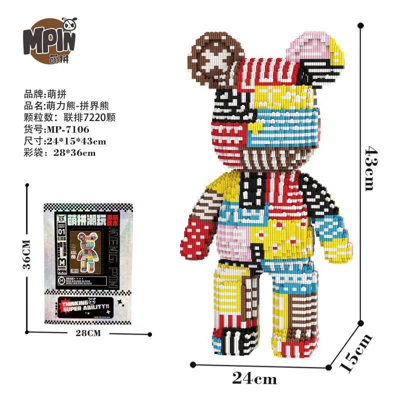43cm Creative Bear Building Blocks – Candy Color Fluid Art Model for Adults
