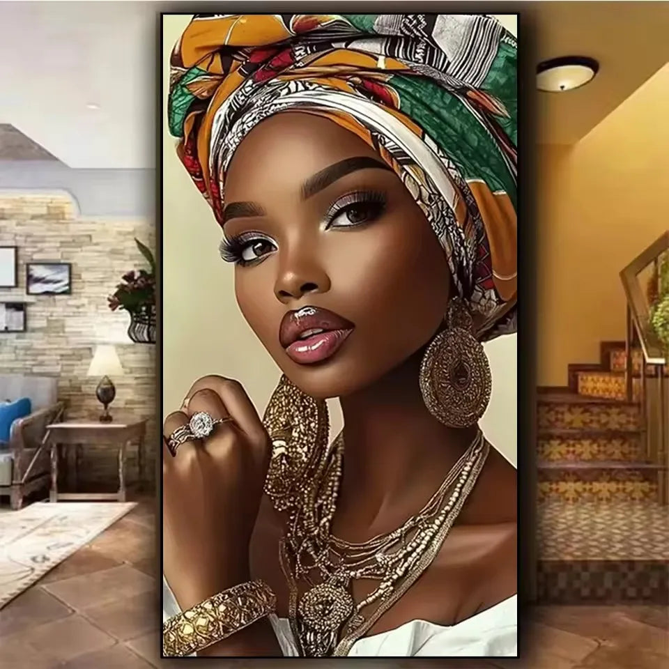 Vibrant African American Woman Diamond Painting Kit – Colorful Turban Art