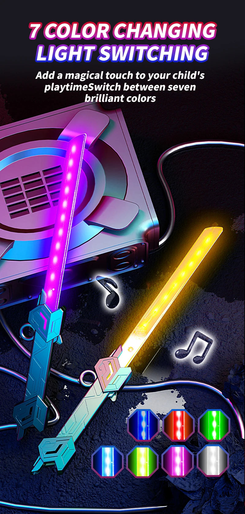 Retractable LED Lightsaber with Sound Effects & 7 Color Modes