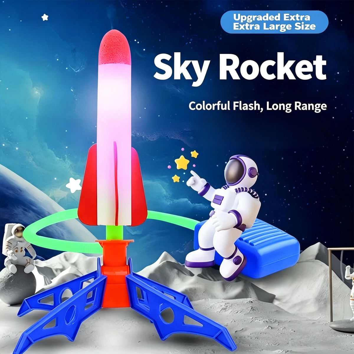 Glowing Stomp Rocket Launcher for Kids – Outdoor Step-to-Launch Toy with Soft Foam Tip