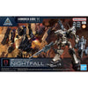 A model kit of the Armored Core VI Fires of Rubicon Nightfall Raven mecha in a dynamic pose.