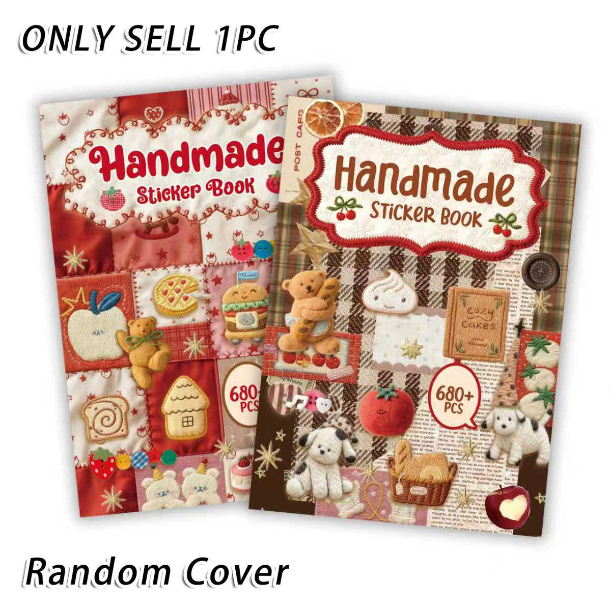 A set of handmade sticker books featuring vintage embroidery designs and various decorative stickers for journaling