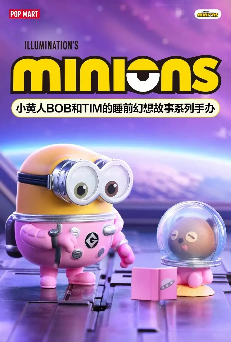 A pink Minion figure with large goggles sits next to a clear dome-shaped Minion collectible.