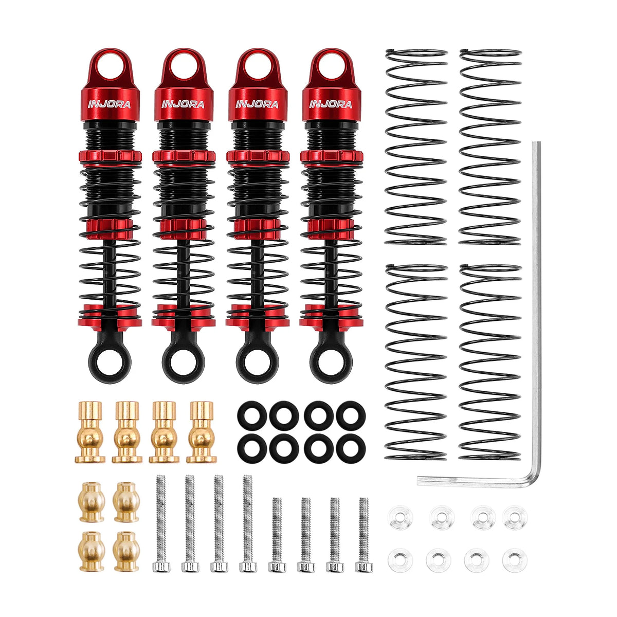 Set of heavy-duty big bore oil shocks for 1/24 RC crawlers including shocks, springs, and hardware