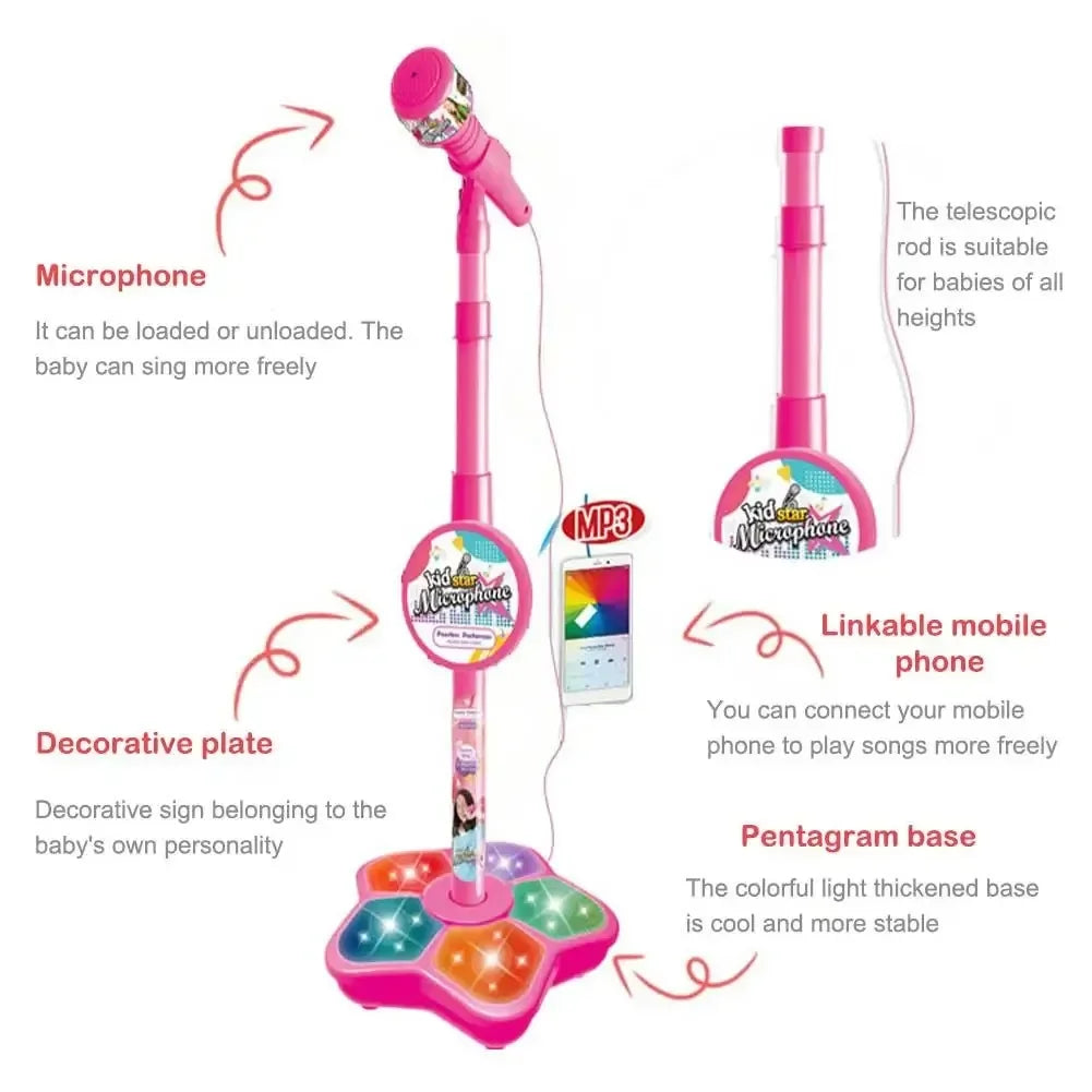 Kids Karaoke Microphone Stand Set with Party Lights