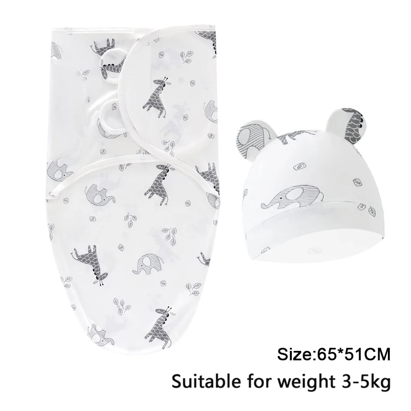 White cotton newborn swaddle blanket and hat set suitable for weight 3-5kg