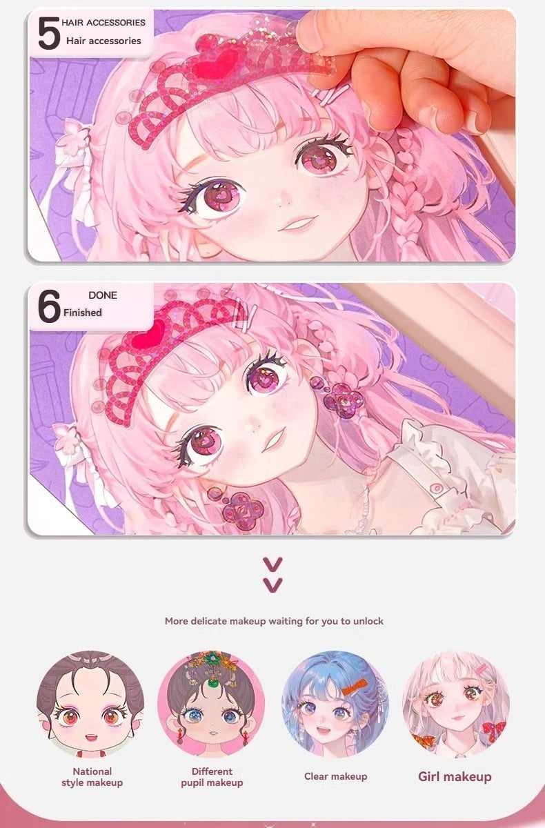 A set of finished pink-haired anime character makeup looks including national style, pupil, clear, and girl makeup.