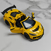 Yellow 1:32 scale diecast supercar model with pull-back action and opening doors