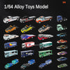 A collection of 1/64 alloy toys models featuring various diecast trucks and containers.