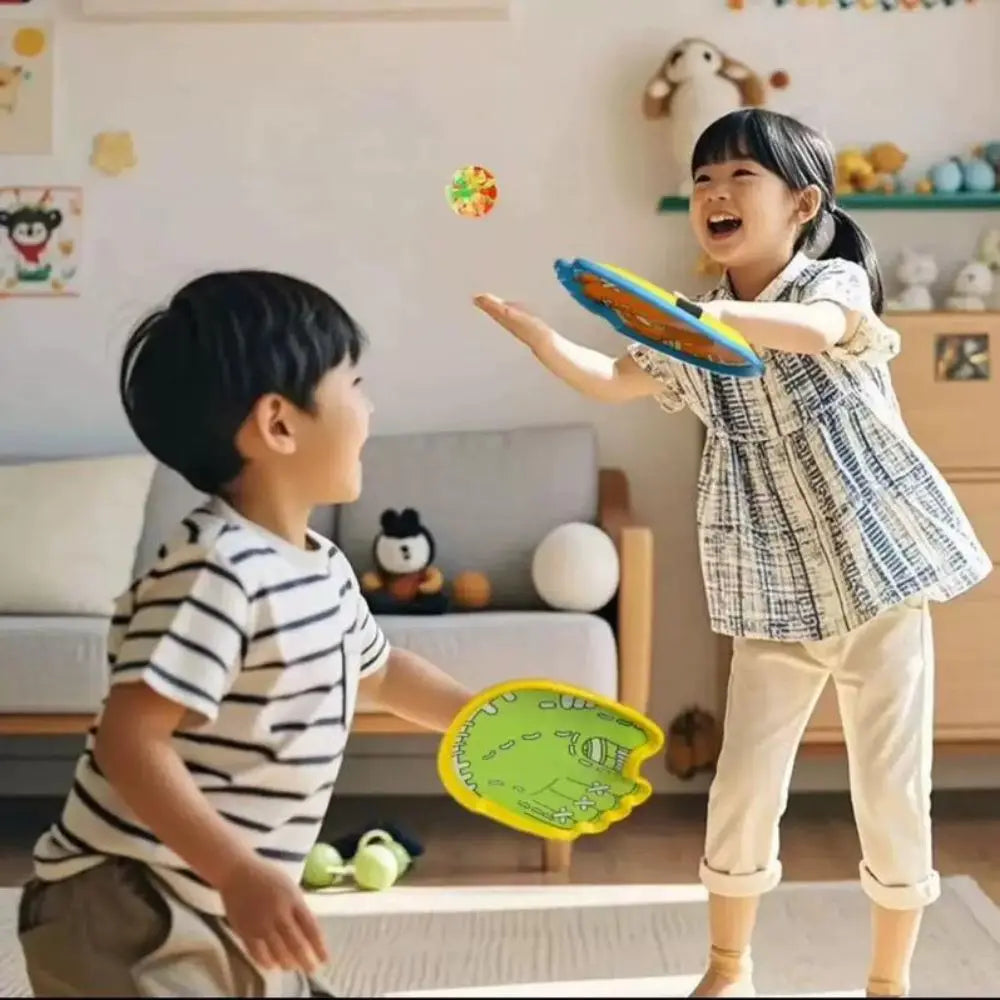 Cartoon Suction Cup Catch & Throw Racket Toy Set with Glowing Ball