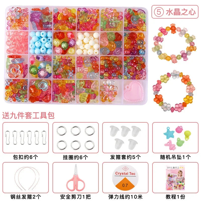 A colorful polymer clay bead jewelry making kit with various colored beads and tools for crafting